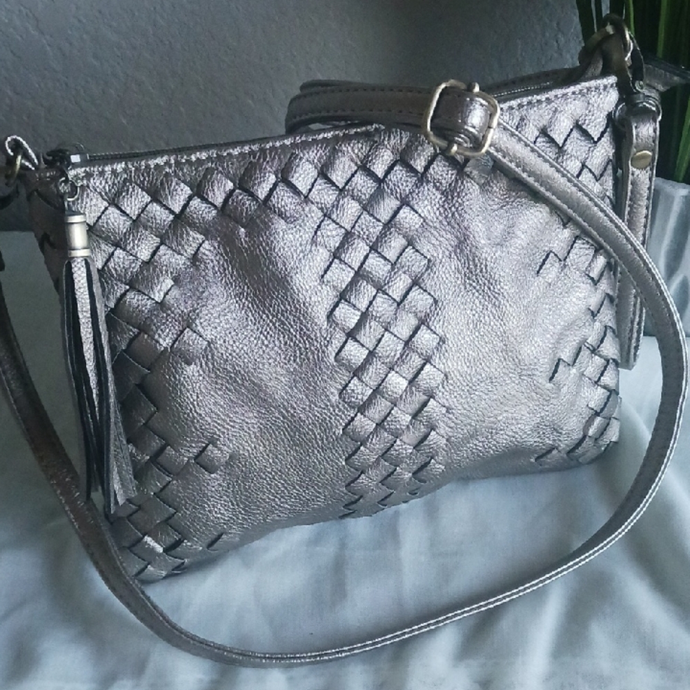 Silver Woven Crossbody Bag